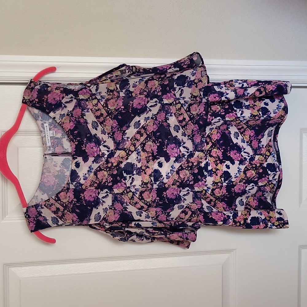 Notations Floral Cold-Shoulder Blouse in Purple and Pink